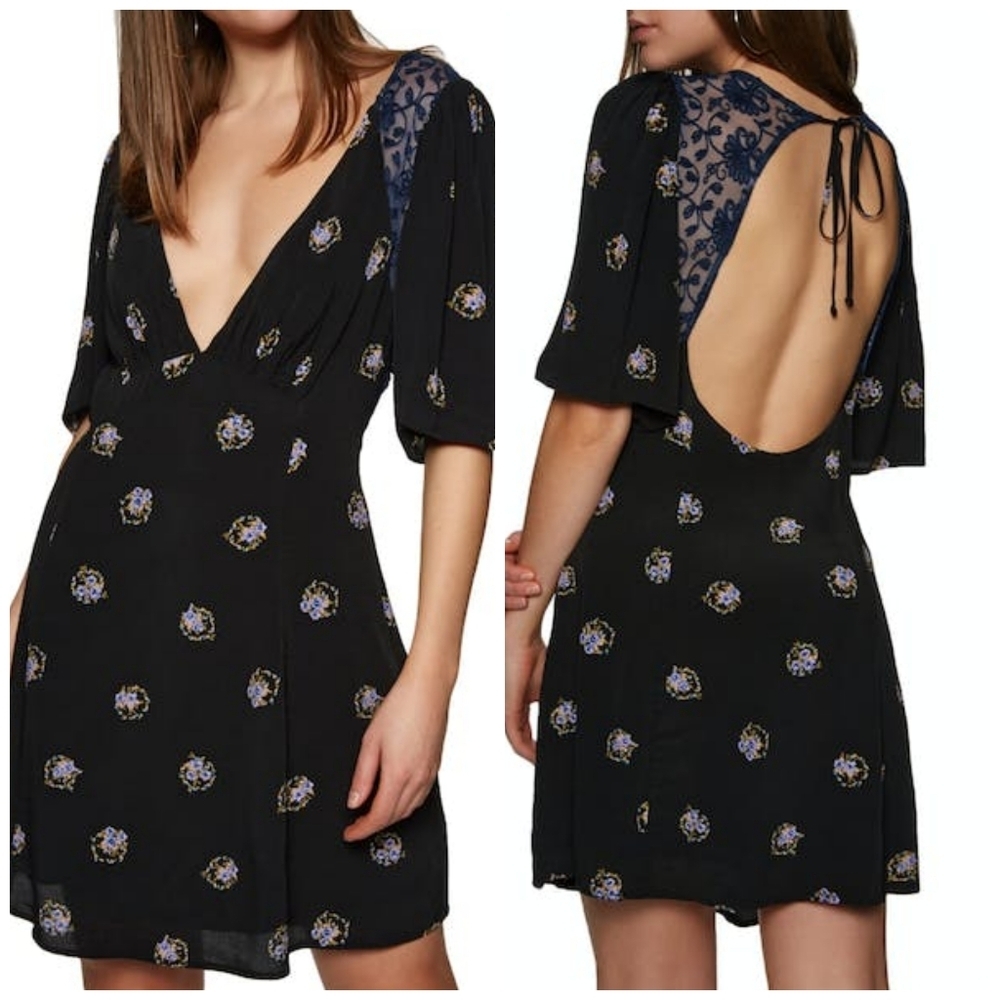 Free People Black and Blue Floral Mini Dress